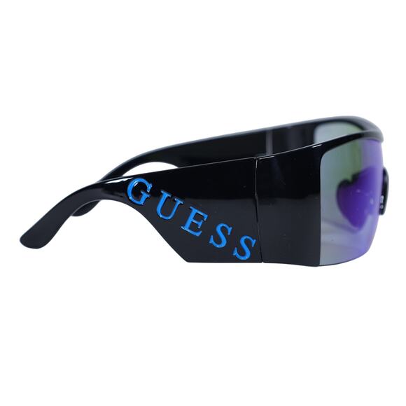 Guess Shield Wraparound Sunglasses - Shiny Black / Mirror Blue - NWT - Picture 7 of 12